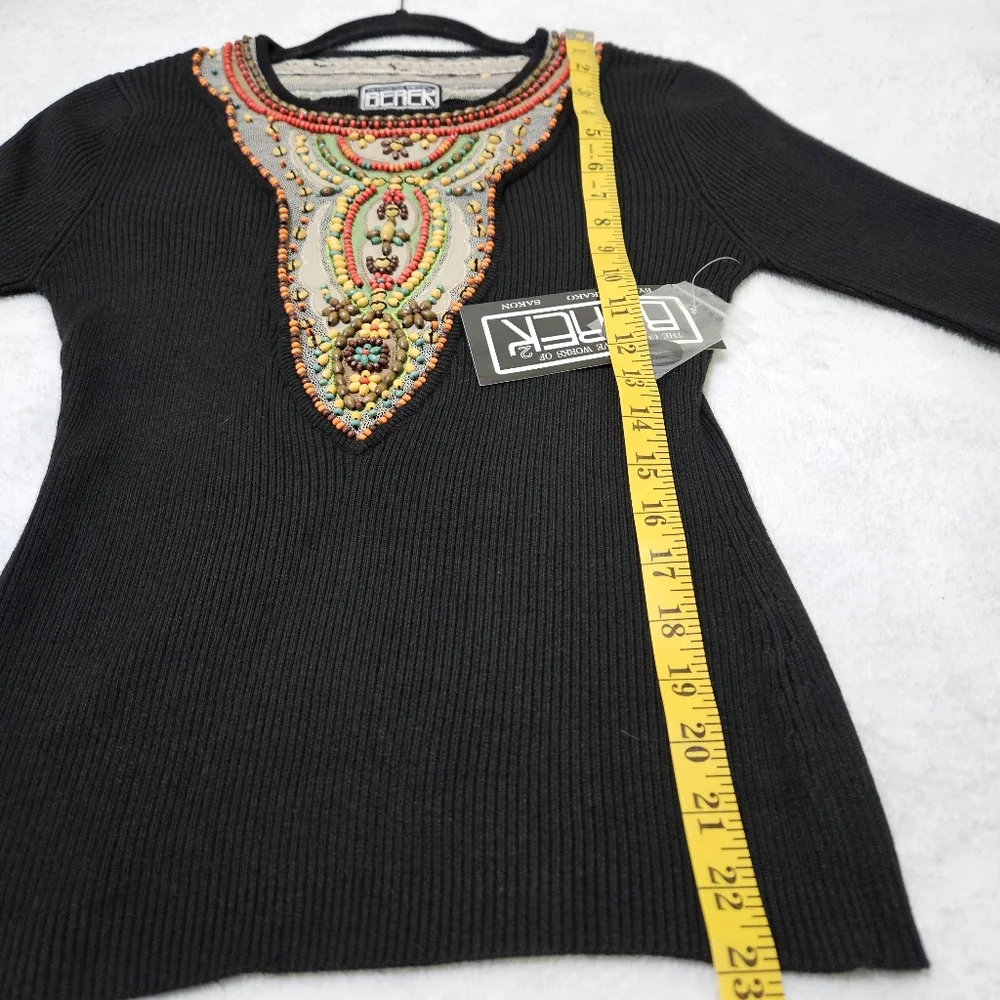 NEW Vintage Berek Takako Sakon Beaded Ribbed Knit Top Black Boho Art To Wear M - Picture 13 of 14